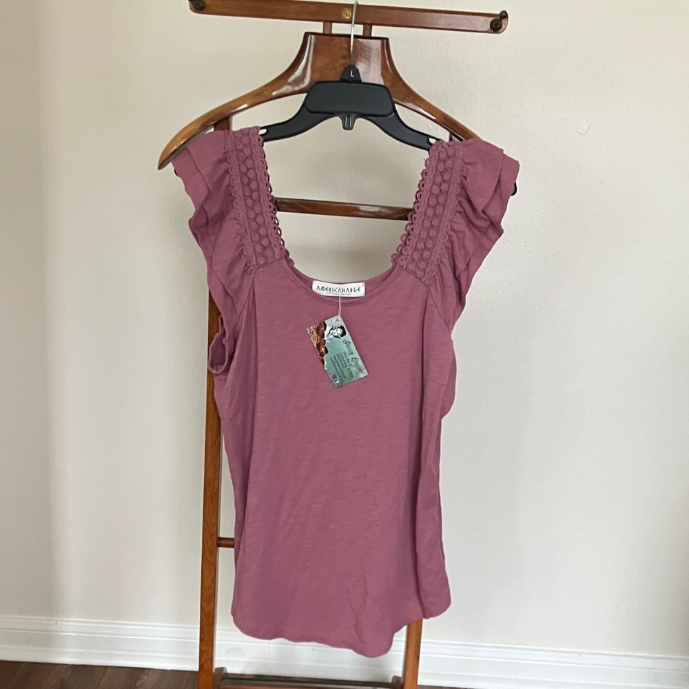 Amour Vert Dusty Rose Ruffle Sleeve Blouse